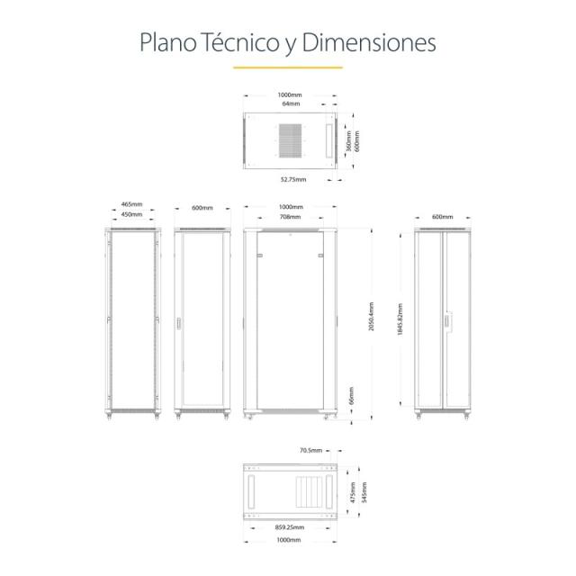 StarTech.com - Armario Rack para Servidores 42U 19" 4 Columnas - Rack de Servidores con Ruedas para Equipo de Red - Armario Rack