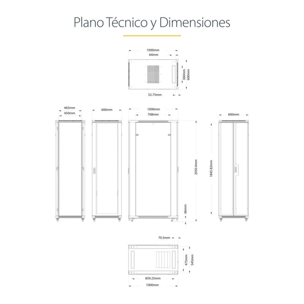 StarTech.com - Armario Rack para Servidores 42U 19" 4 Columnas - Rack de Servidores con Ruedas para Equipo de Red - Armario Rack