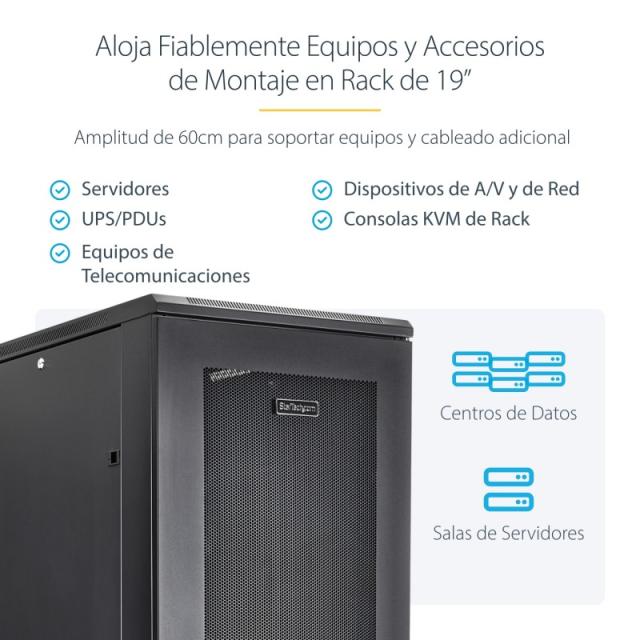 StarTech.com - Armario Rack para Servidores 42U 19" 4 Columnas - Rack de Servidores con Ruedas para Equipo de Red - Armario Rack