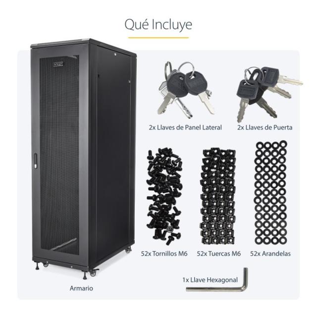 StarTech.com - Armario Rack para Servidores 42U 19" 4 Columnas - Rack de Servidores con Ruedas para Equipo de Red - Armario Rack