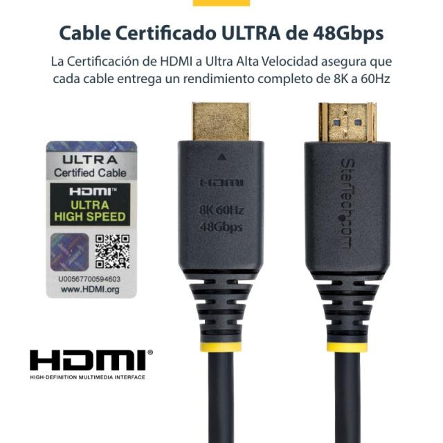 StarTech.com - Cable HDMI de 1m Certificado de Ultra Alta Velocidad - 8K60Hz/4K120Hz - Cable HDMI 2.1 con HDR10+ / eARC - 48Gbps