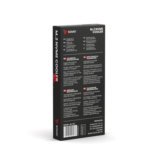 Savio - Cooler M.2 NVMe 2280, AK-60 diskams Refrigerador de aire