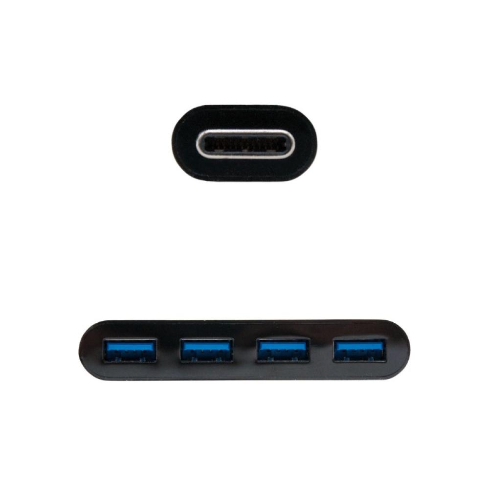 Nanocable - Adaptador USB-C a 4xUSB 3.0. USB-C/M-USB 3.0/H, Negro, 10 cm
