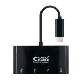 Nanocable - Adaptador USB-C a 4xUSB 3.0. USB-C/M-USB 3.0/H, Negro, 10 cm
