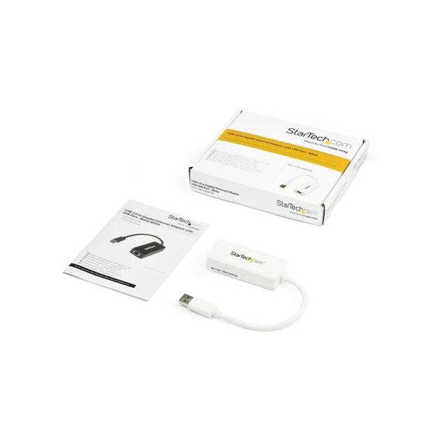 StarTech.com - Adaptador Tarjeta de Red NIC Externa USB 3.0 de 1 Puerto Gigabit Ethernet RJ45 y Puerto USB - Blanco