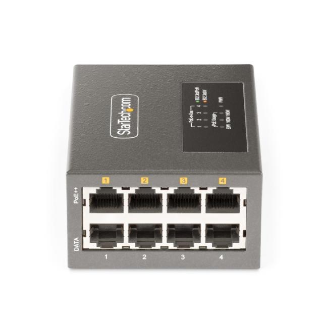 StarTech.com - Switch PoE / PoE+ / PoE++ 802.3af/802.3at/802.3bt de 4 Puertos - 95W - 160W de Capacidad de Potencia - Inyector P