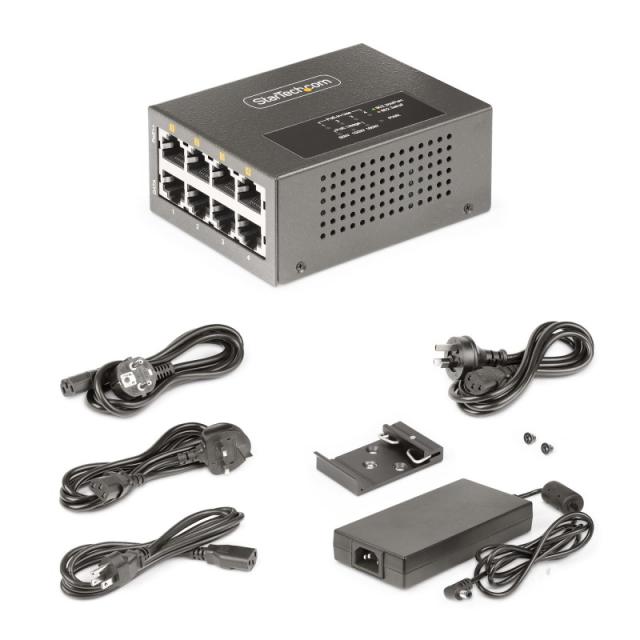 StarTech.com - Switch PoE / PoE+ / PoE++ 802.3af/802.3at/802.3bt de 4 Puertos - 95W - 160W de Capacidad de Potencia - Inyector P