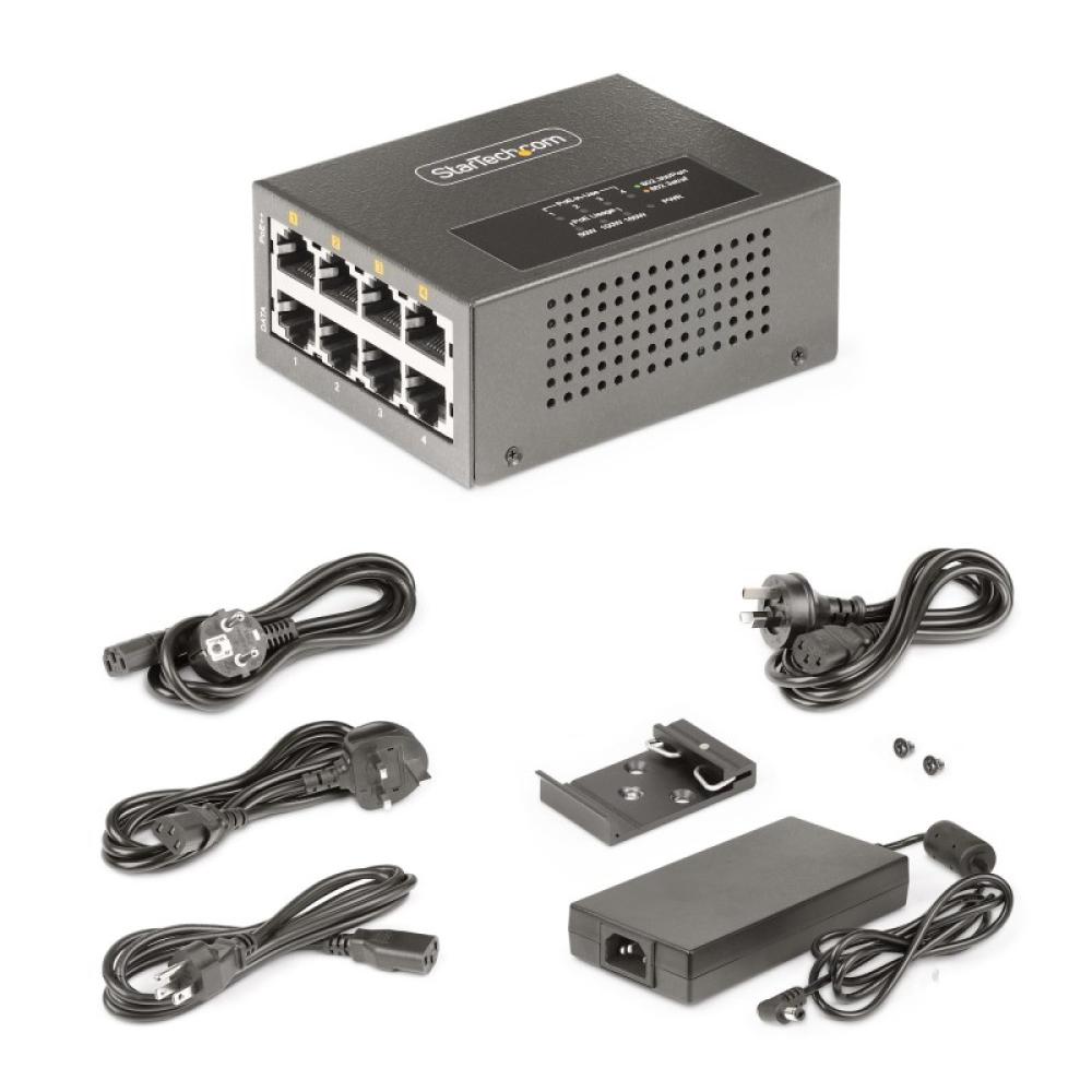 StarTech.com - Switch PoE / PoE+ / PoE++ 802.3af/802.3at/802.3bt de 4 Puertos - 95W - 160W de Capacidad de Potencia - Inyector P