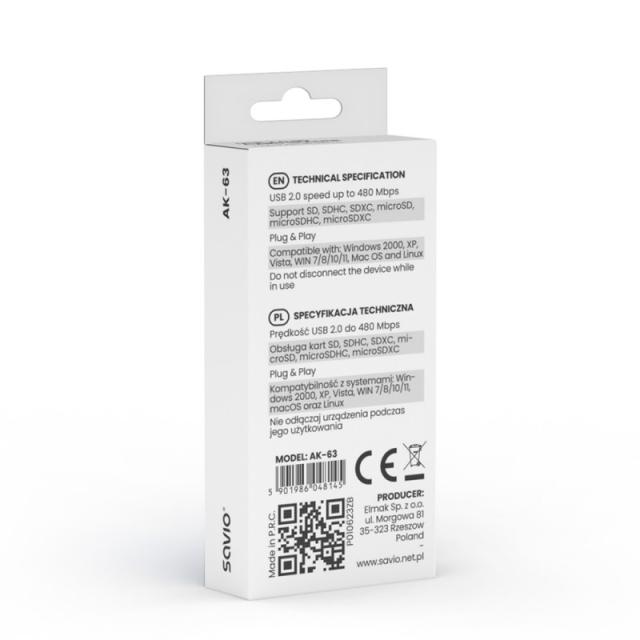 Savio - AK-63 tarjeta y adaptador de interfaz USB 2.0