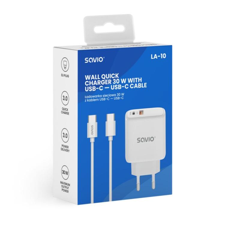Savio - LA-10 cargador de dispositivo móvil Teléfono móvil, Teléfono, Universal Blanco USB Carga rápida
