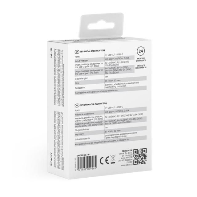 Savio - LA-10 cargador de dispositivo móvil Teléfono móvil, Teléfono, Universal Blanco USB Carga rápida