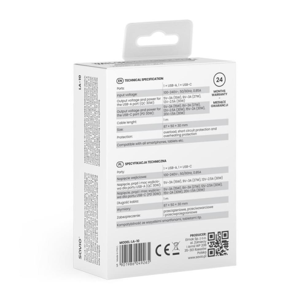 Savio - LA-10 cargador de dispositivo móvil Teléfono móvil, Teléfono, Universal Blanco USB Carga rápida