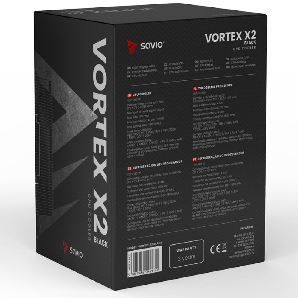 Savio - Vortex x2 Black Placa base Refrigerador de aire 12 cm Negro 1 pieza(s)