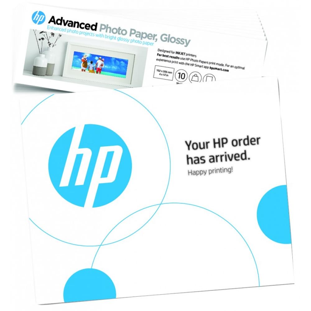 HP - Papel fotográfico Advanced, brillante, 65 libras, 4 x 12 pulgadas (101 x 305 mm), 10 hojas