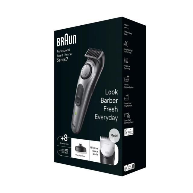 Braun - BeardTrimmer 7 BT7420 depiladora para la barba Batería 40 2 cm Plata