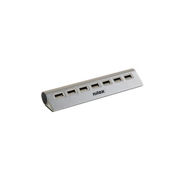 Nilox - HUB sobremesa de aluminio con 7 puertos USB 2.0