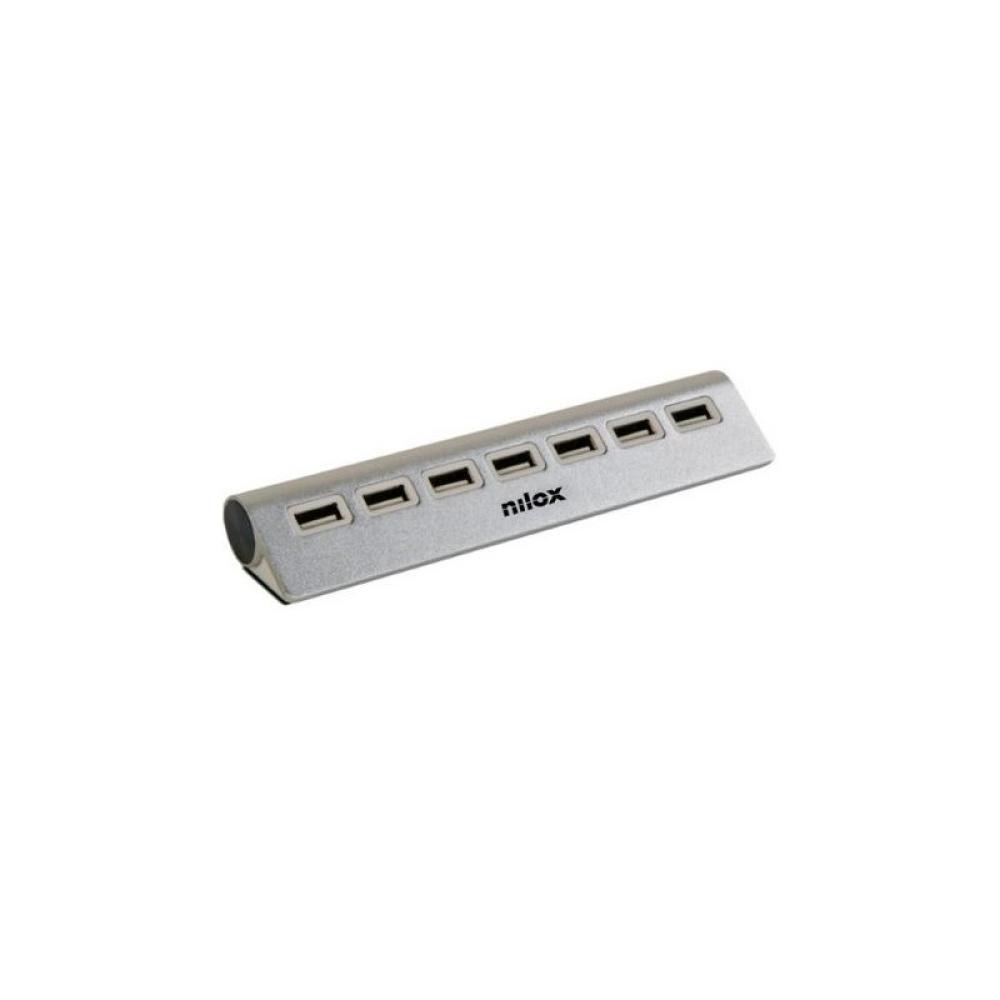 Nilox - HUB sobremesa de aluminio con 7 puertos USB 2.0