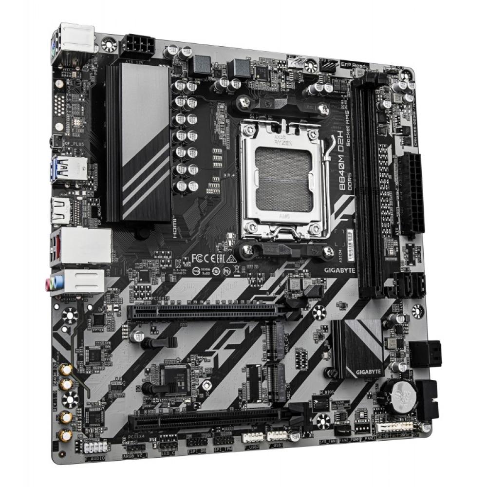 GIGABYTE - B840M D2H Placa base - Procesadores AMD Ryzen 9000, VRM de 5+2+2 fases, hasta 7600 MHz DDR5, 1xPCIe 4.0 + 1xPCIe 3.0