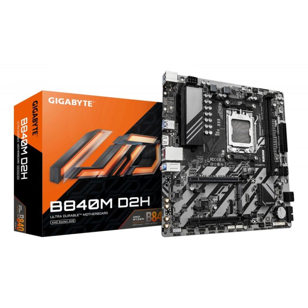 GIGABYTE - B840M D2H Placa base - Procesadores AMD Ryzen 9000, VRM de 5+2+2 fases, hasta 7600 MHz DDR5, 1xPCIe 4.0 + 1xPCIe 3.0