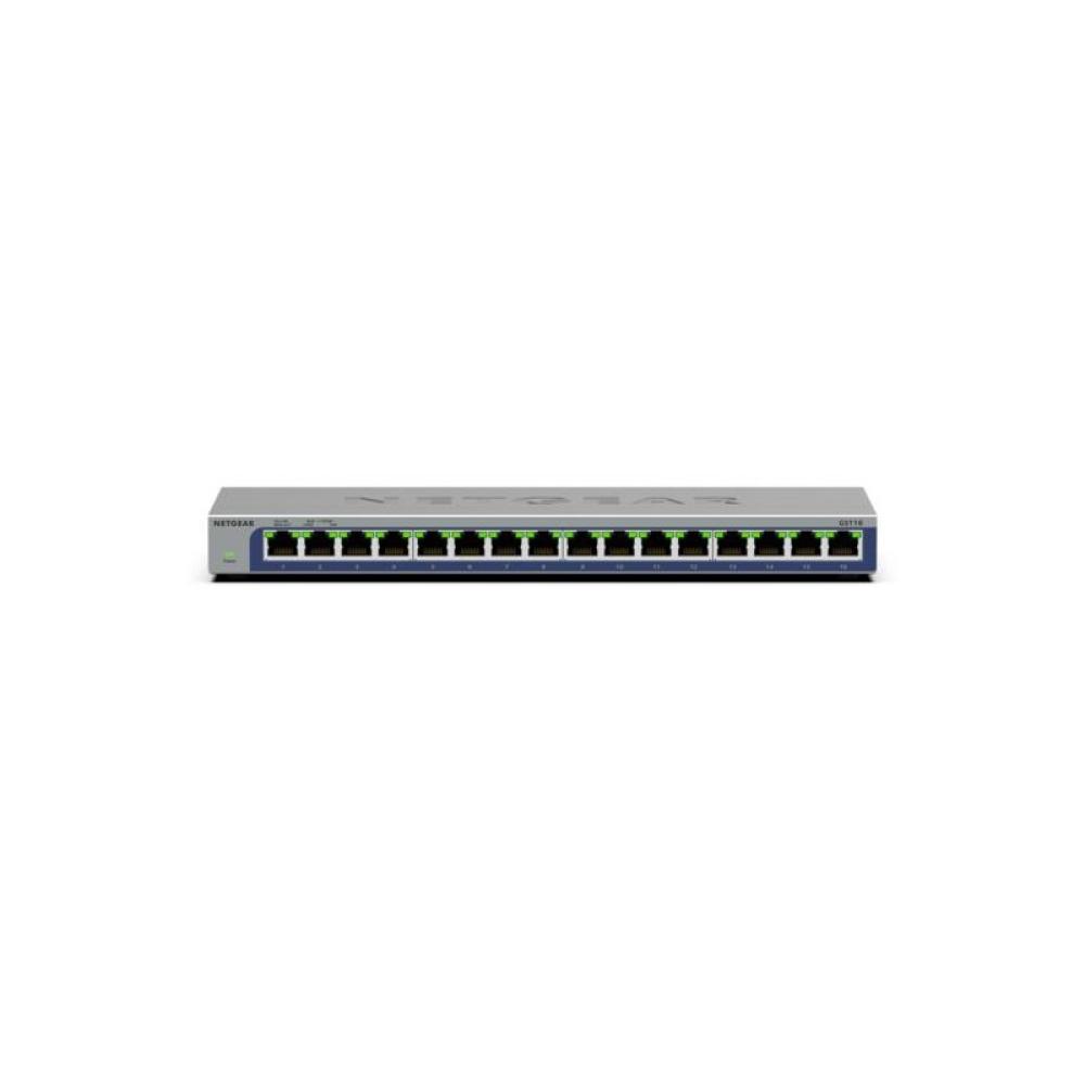 NETGEAR - GS116 No administrado L2 Gigabit Ethernet (10/100/1000) Negro