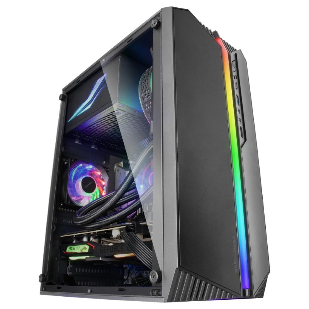 Mars Gaming - MC-S1 Negro, Caja PC Compacta Gaming Micro-ATX, Iluminación ARGB 12 Modos, Ventilador FRGB, Ventana Lateral Comple