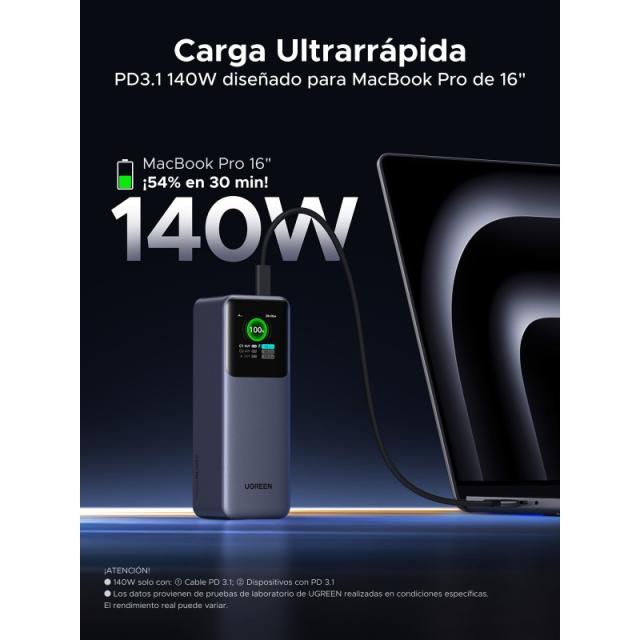 Ugreen - 25000mAh 200W Fast Charging Powerbank Gris