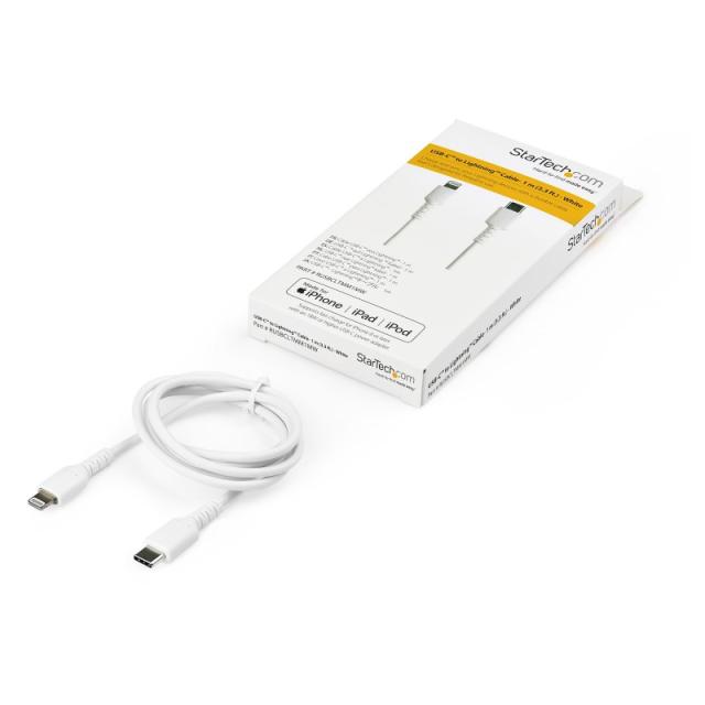 StarTech.com - Cable Resistente USB-C a Lightning de 1 m Blanco - Cable de Sincronización y Carga USB Tipo C a Lightning con Fib