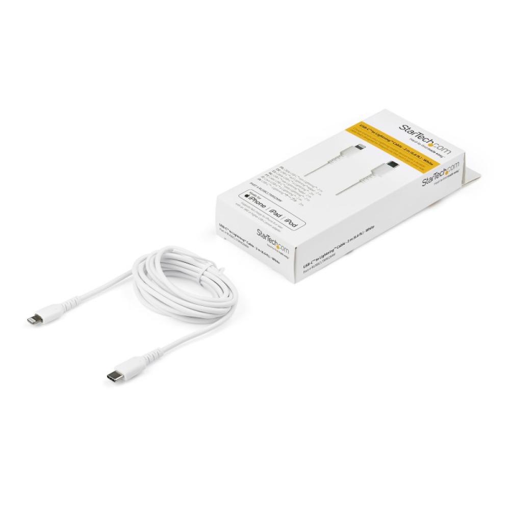 StarTech.com - Cable Resistente USB-C a Lightning de 2 m Blanco - Cable de Sincronización y Carga USB Tipo C a Lightning con Fib