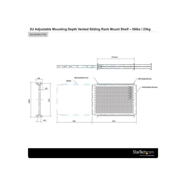 StarTech.com - Estante Bandeja Deslizante Perforada Telescópica para Armario Rack de Profundidad Ajustable - 2U 22.7kg