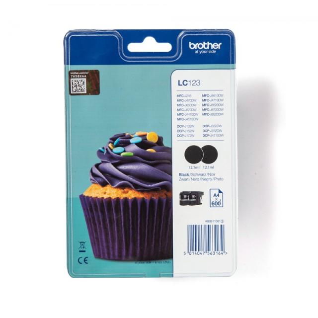 Brother - LC123BKBP2DR cartucho de tinta 1 pieza(s) Original Negro