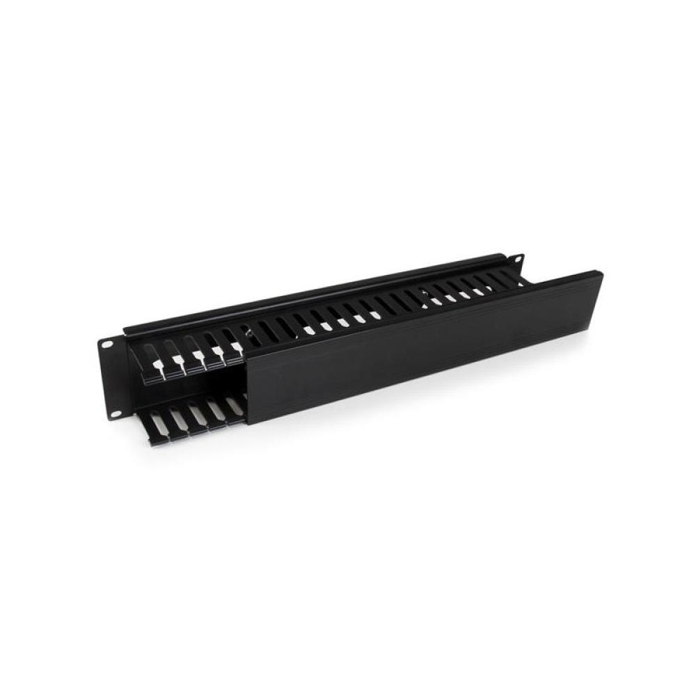 StarTech.com - Panel Canaleta Horizontal de 2U con Cubierta para Gestión de Cableado en Racks y Perforaciones Laterales