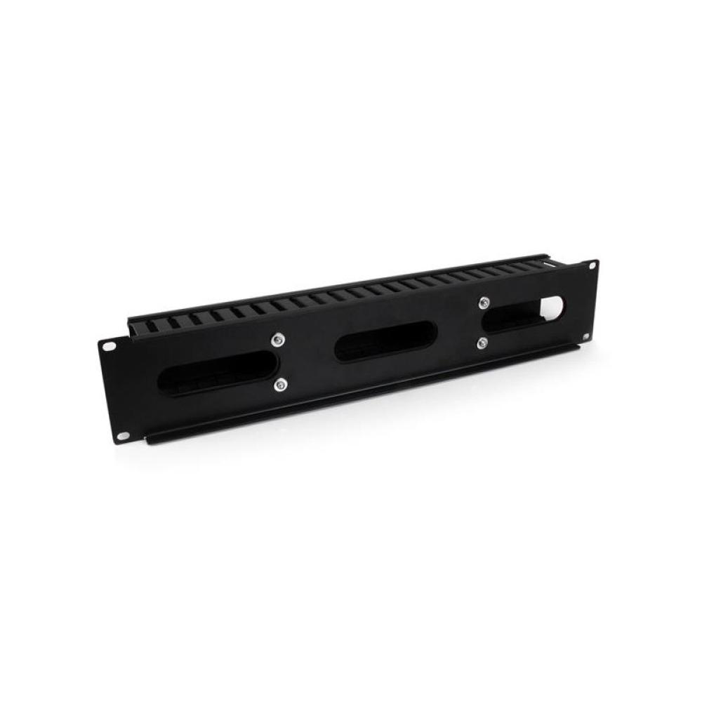 StarTech.com - Panel Canaleta Horizontal de 2U con Cubierta para Gestión de Cableado en Racks y Perforaciones Laterales