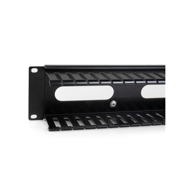 StarTech.com - Panel Canaleta Horizontal de 2U con Cubierta para Gestión de Cableado en Racks y Perforaciones Laterales