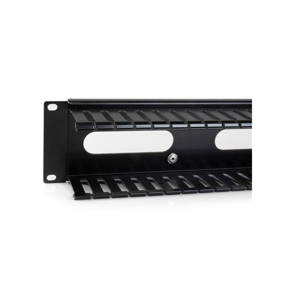 StarTech.com - Panel Canaleta Horizontal de 2U con Cubierta para Gestión de Cableado en Racks y Perforaciones Laterales