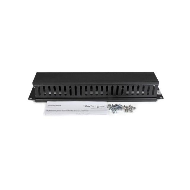 StarTech.com - Panel Canaleta Horizontal de 2U con Cubierta para Gestión de Cableado en Racks y Perforaciones Laterales
