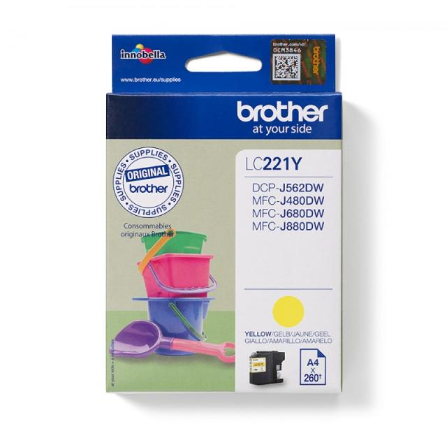 Brother - LC221YBP cartucho de tinta 1 pieza(s) Original Rendimiento estándar Amarillo