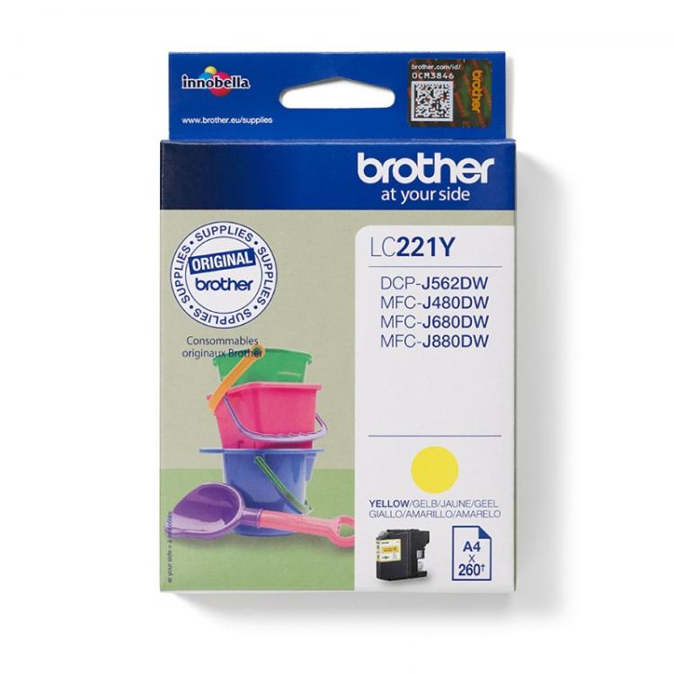 Brother - LC221YBP cartucho de tinta 1 pieza(s) Original Rendimiento estándar Amarillo