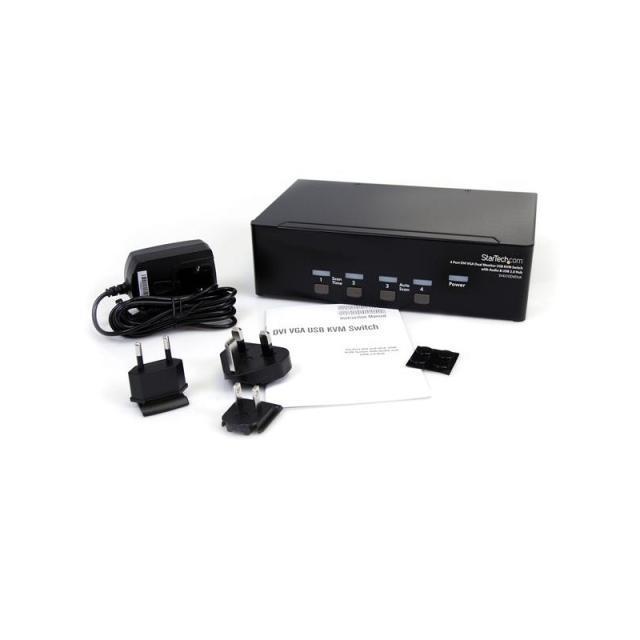 StarTech.com - Conmutador Switch KVM 4 Ordenadores 2 Monitores Dobles DVI VGA Audio Puertos USB 1920x1440