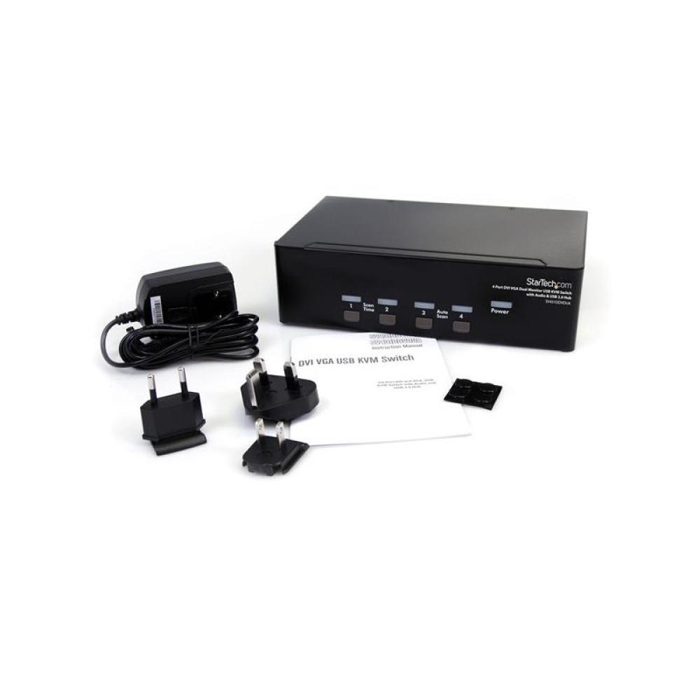 StarTech.com - Conmutador Switch KVM 4 Ordenadores 2 Monitores Dobles DVI VGA Audio Puertos USB 1920x1440