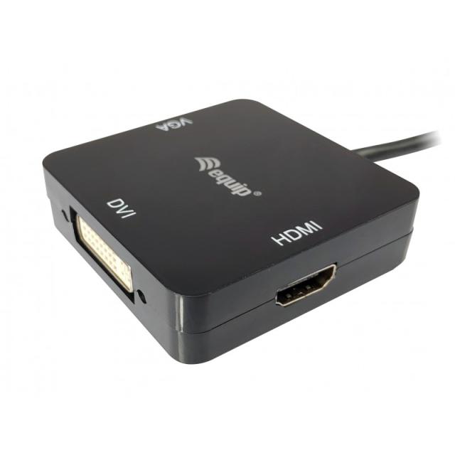 Equip - 133439 adaptador de cable de vídeo 0,15 m Mini DisplayPort DVI-D + VGA (D-Sub) + HDMI Negro