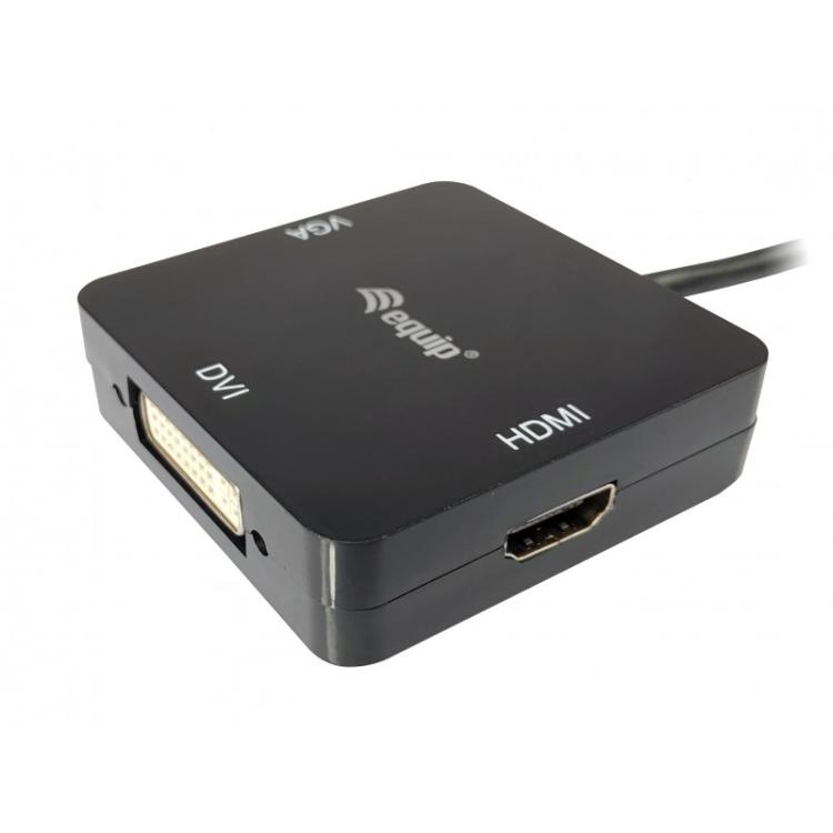 Equip - 133439 adaptador de cable de vídeo 0,15 m Mini DisplayPort DVI-D + VGA (D-Sub) + HDMI Negro