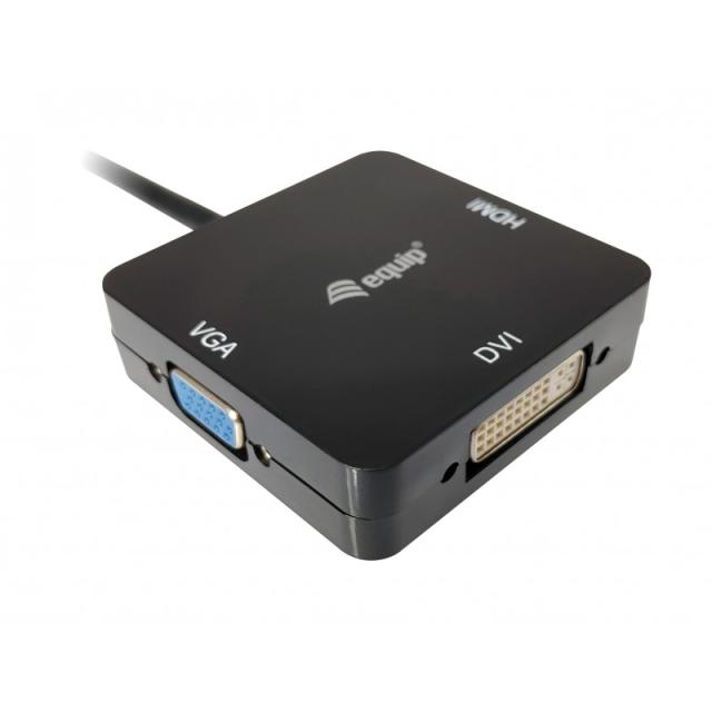 Equip - 133439 adaptador de cable de vídeo 0,15 m Mini DisplayPort DVI-D + VGA (D-Sub) + HDMI Negro