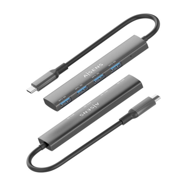 AISENS - Hub USB 3.1 USB-C, USB-C/M-4x Tipo A/H, Gris, 15cm