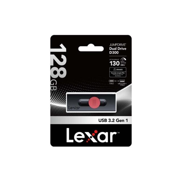 Lexar - JumpDrive Dual Drive D300 unidad flash USB 128 GB USB Type-A / USB Type-C 3.2 Gen 1 (3.1 Gen 1) Negro