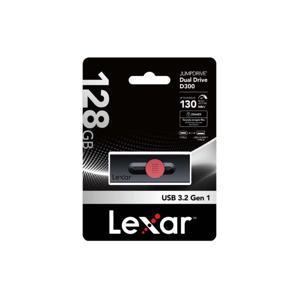 Lexar - JumpDrive Dual Drive D300 unidad flash USB 128 GB USB Type-A / USB Type-C 3.2 Gen 1 (3.1 Gen 1) Negro