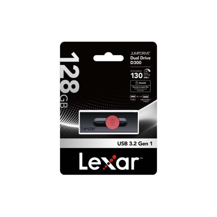Lexar - JumpDrive Dual Drive D300 unidad flash USB 128 GB USB Type-A / USB Type-C 3.2 Gen 1 (3.1 Gen 1) Negro