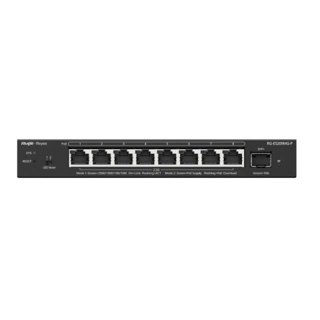 Ruijie Networks - RG-ES209MG-P switch No administrado L2 2.5G Ethernet (100/1000/2500) Energía sobre Ethernet (PoE) Negro