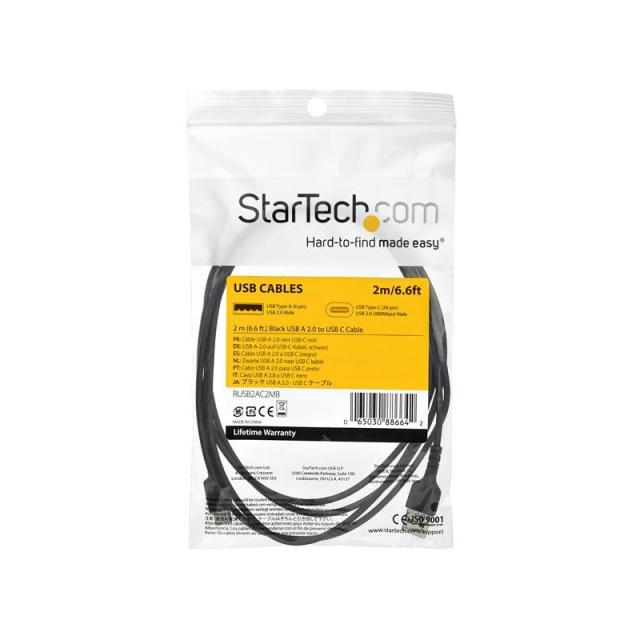 StarTech.com - Cable de Carga USB-A a USB-C de 2m - Cable de Carga Rápida y Sincronización USB 2.0 de Servicio Pesa - RUSB2AC2MB