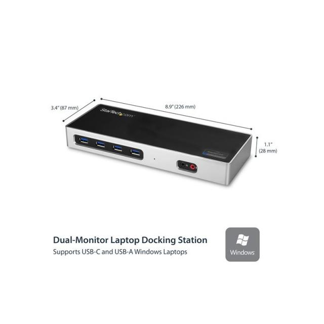 StarTech.com - Dock USB-C y USB-A - Docking Station para 2 Monitores DisplayPort y HDMI de 4K 60Hz - Replicador de Puertos USB 3