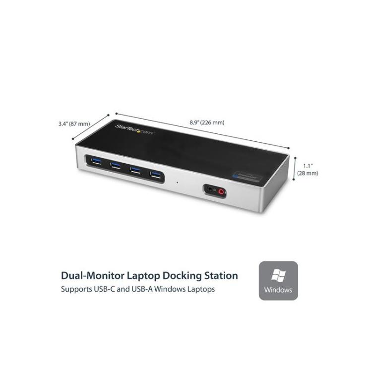StarTech.com - Dock USB-C y USB-A - Docking Station para 2 Monitores DisplayPort y HDMI de 4K 60Hz - Replicador de Puertos USB 3